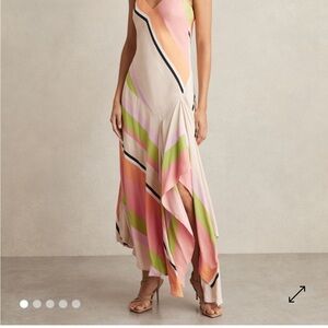 Hallia
Stripe-Print Handkerchief Maxi Dress in Pink/Green